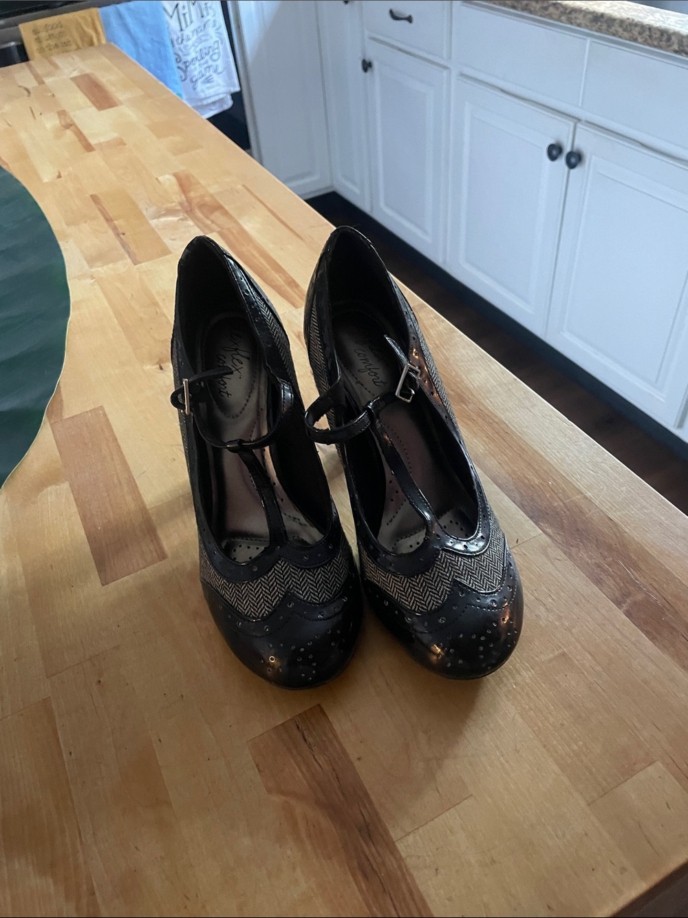 Women's Black T-Strap Heeled by Oxfords
